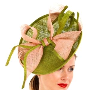 Beloved Millinery Pink Green Big Bow Headband Fascinator NWT